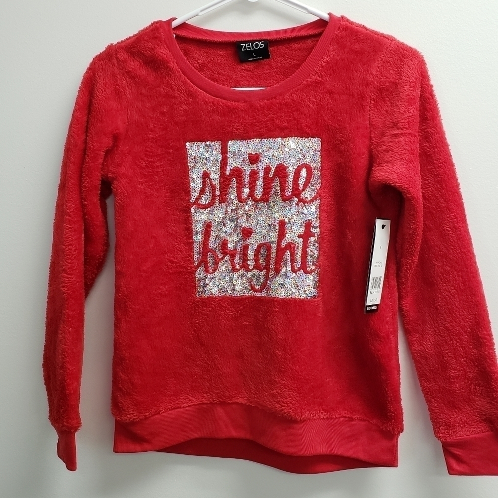 Zelos Shine Bright Sequin Red Hots Top Girls Size Large